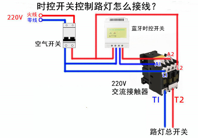 時(shí)控開(kāi)關(guān)和交流接觸器接線圖